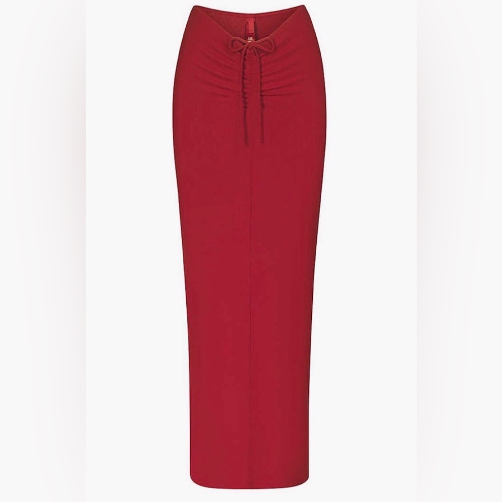 SKIMS Soft Lounge Pencil Maxi Skirt with Drawstring Waist in Brick